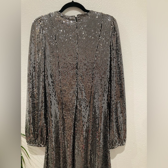 AQUA Shine Metallic Long Puff Sleeve Mini Dress NWT size large - Picture 7 of 7